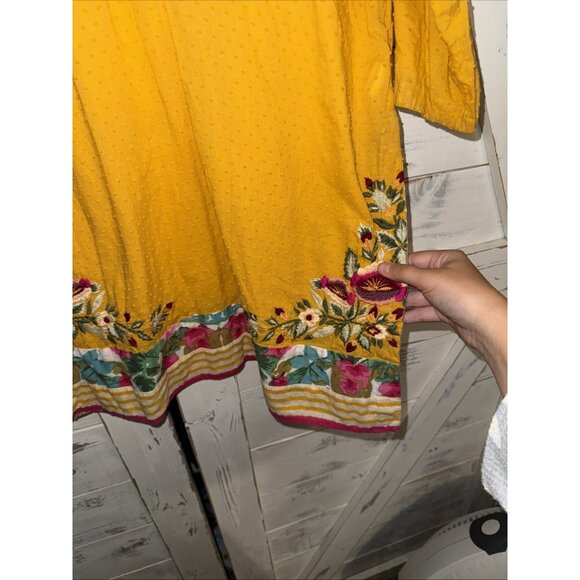 Ritu Kumar Embroidered Dress Kurta Size M Yellow Floral Boho Festival Resort - Picture 8 of 11